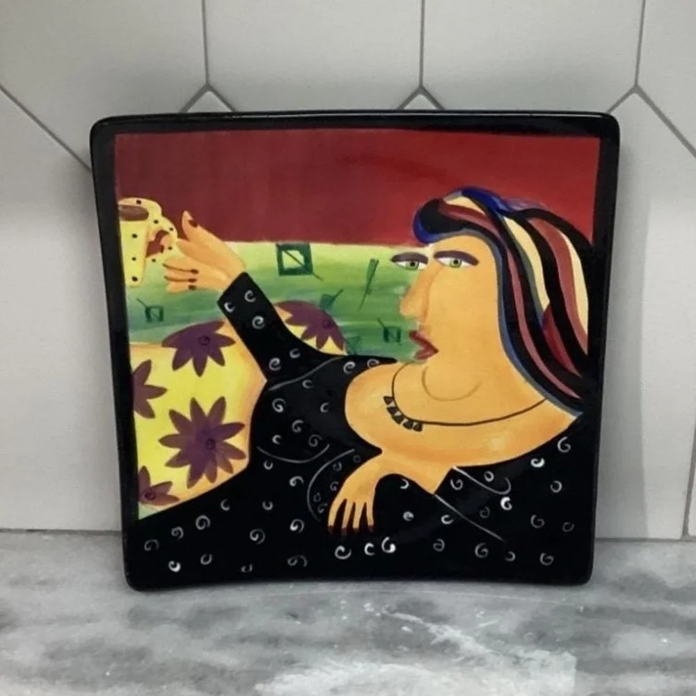 Naylor‎ Designs Hand Painted Decorative Plate, Vtg Coffee Lady Design, Wall Art